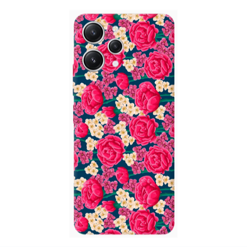 Xiaomi Redmi 12 Red and pink Flowers Transparent Silicone TPU Θήκη