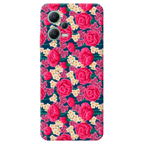 Xiaomi Redmi Note 12 Pro Plus 5G Red and pink Flowers Transparent Silicone TPU Θήκη
