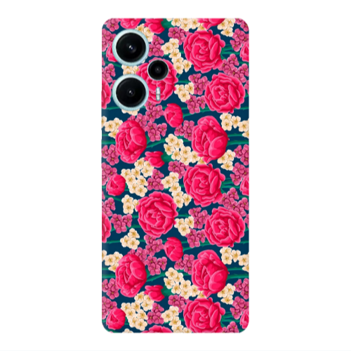 Xiaomi Poco F5 Red and pink Flowers Transparent Silicone TPU Θήκη