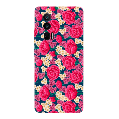 Xiaomi Poco F5 Pro Red and pink Flowers Transparent Silicone TPU Θήκη