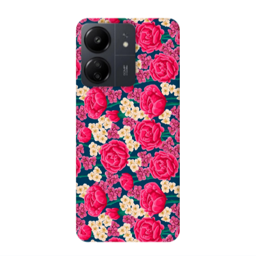 Xiaomi Redmi 13C Red and pink Flowers Transparent Silicone TPU Θήκη