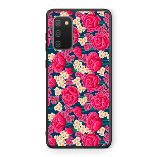 Samsung A02s Red and pink Flowers Black Glossy Θήκη