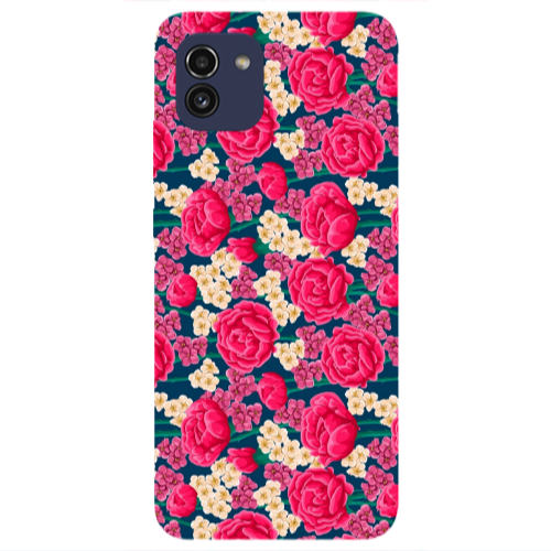Samsung A03 Red and pink Flowers Transparent Silicone TPU Θήκη