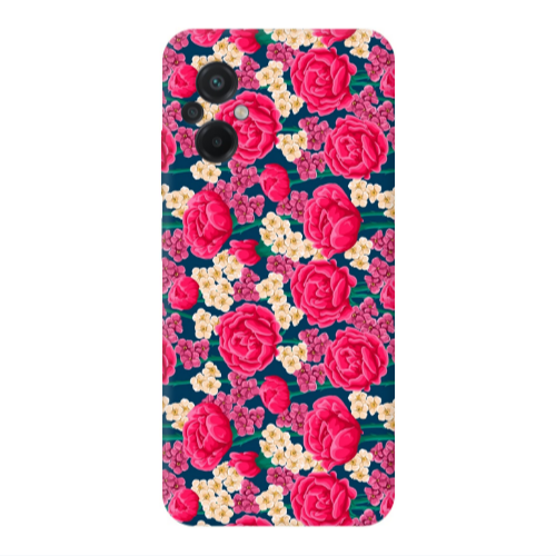 Xiaomi Poco M5 Red and pink Flowers Transparent Silicone TPU Θήκη