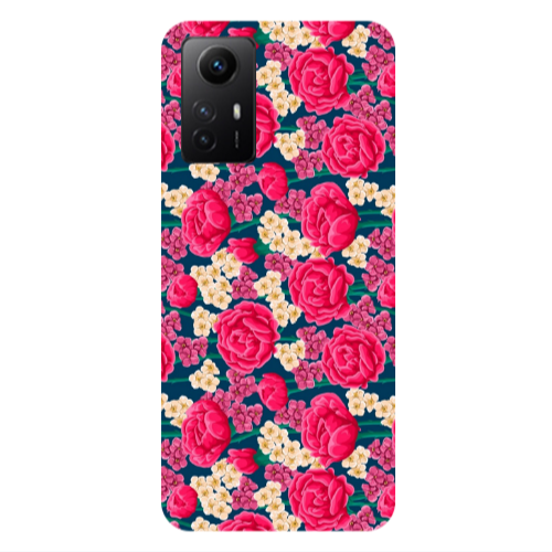 Xiaomi Redmi Note 12s Red and pink Flowers Transparent Silicone TPU Θήκη