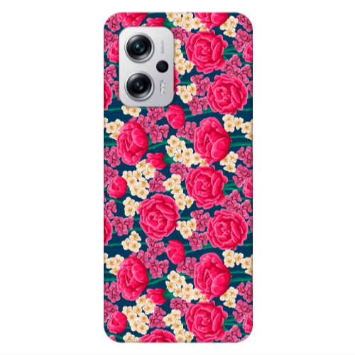 Xiaomi Poco X4 GT Red and pink Flowers Transparent Silicone TPU Θήκη