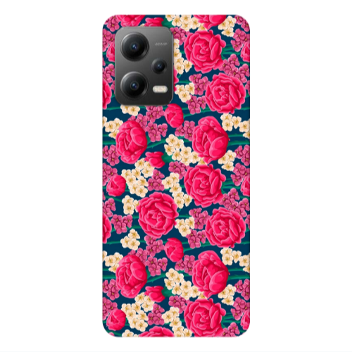 Xiaomi Poco X5 Red and pink Flowers Transparent Silicone TPU Θήκη