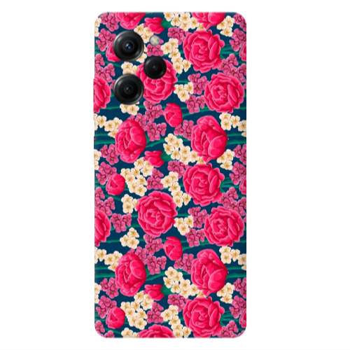 Xiaomi Poco X5 Pro Red and pink Flowers Transparent Silicone TPU Θήκη