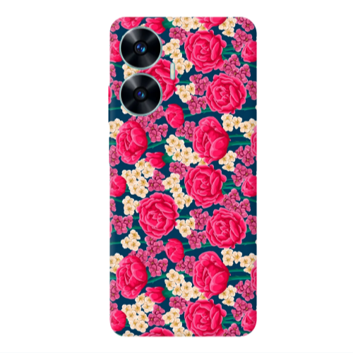 Realme C55 Red and pink Flowers Transparent Silicone TPU Θήκη