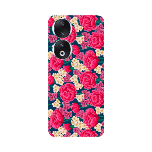 Honor 90 5G Red and pink Flowers Transparent Silicone TPU Θήκη
