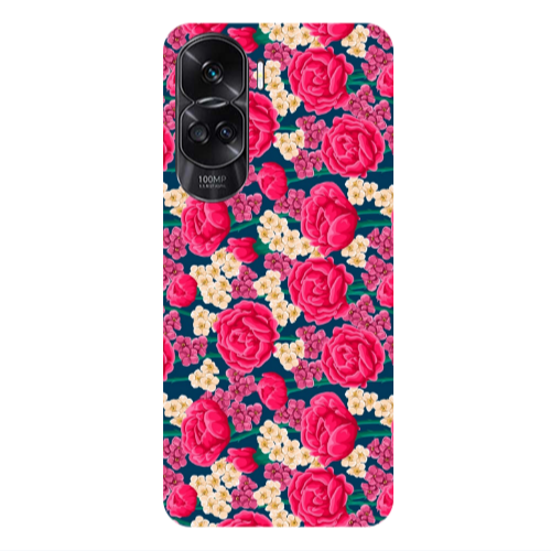 Honor 90 Lite 5G Red and pink Flowers Transparent Silicone TPU Θήκη