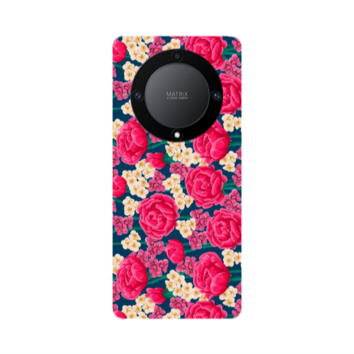 Honor Magic5 Lite 5G Red and pink Flowers Transparent Silicone TPU Θήκη