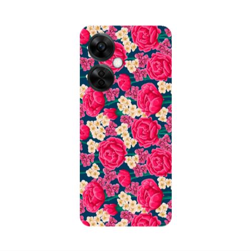 Oneplus Nord CE 3 Lite 5G Red and pink Flowers Transparent Silicone TPU Θήκη