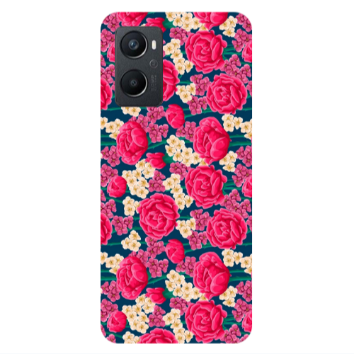 Oppo A 96 Red and pink Flowers Transparent Silicone TPU Θήκη