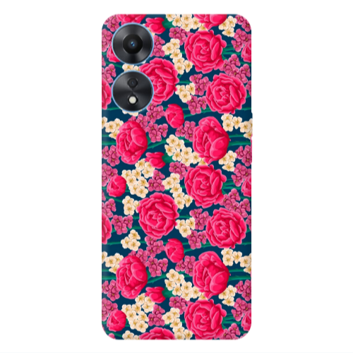 Oppo A 98 Red and pink Flowers Transparent Silicone TPU Θήκη