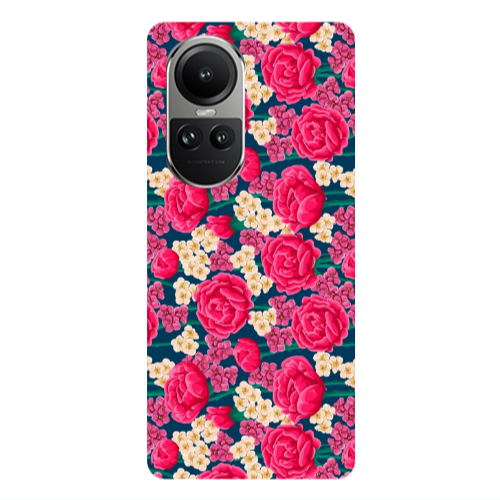 Oppo Reno10 5G Red and pink Flowers Transparent Silicone TPU Θήκη