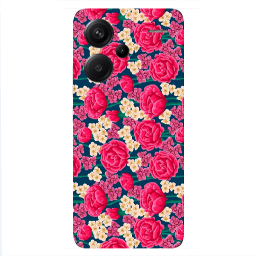 Xiaomi Redmi Note 13 Pro+ 5G  Red and pink Flowers Transparent Silicone TPU Θήκη