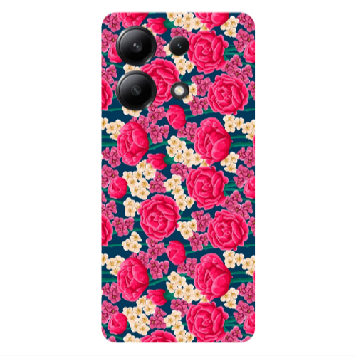 Xiaomi Redmi Note 13 4G Red and pink Flowers Transparent Silicone TPU Θήκη
