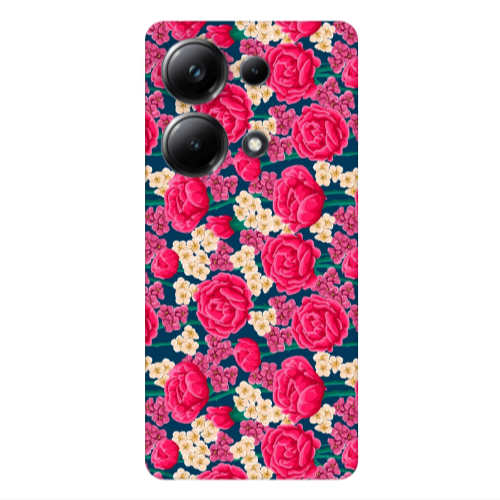 Xiaomi Poco M6 Pro 4G Red and pink Flowers Transparent Silicone TPU Θήκη