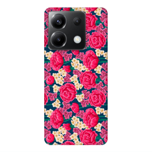 Xiaomi Poco X6 5G Red and pink Flowers Transparent Silicone TPU Θήκη