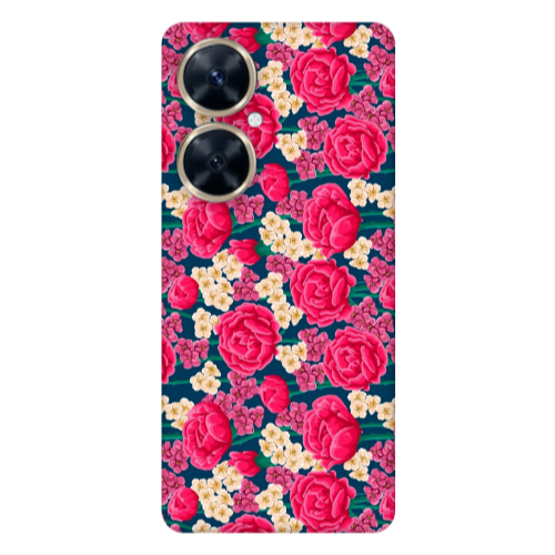 Huawei Nova 11i Red and pink Flowers Transparent Silicone TPU Θήκη