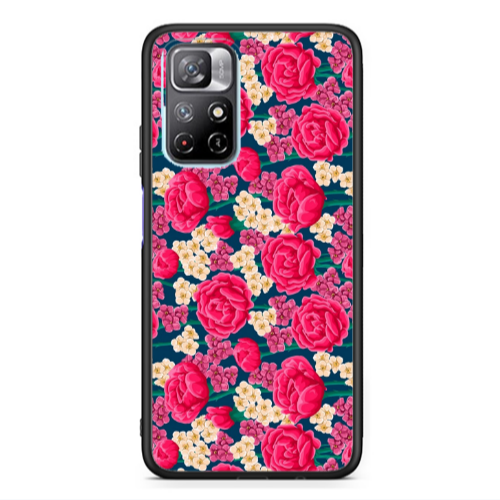 Xiaomi Poco M4 Pro 5G Red and pink Flowers Black Glossy Θήκη