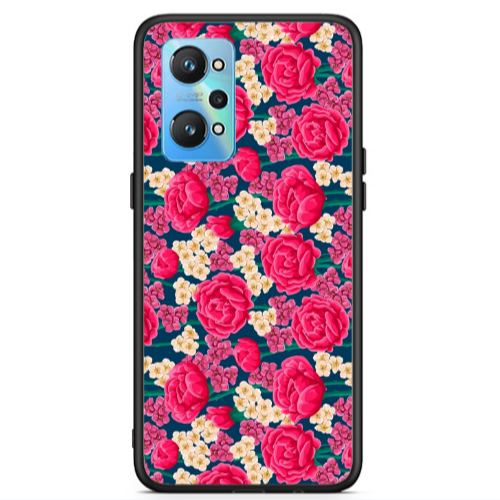 Realme Gt Neo 2 Red and pink Flowers Black Glossy Θήκη