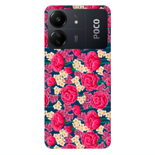 Xiaomi Poco C65 Red and pink Flowers Transparent Silicone TPU Θήκη
