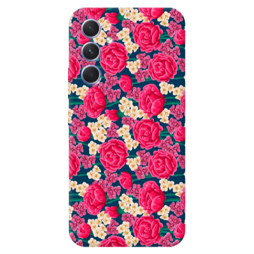 Samsung A35 Red and pink Flowers Transparent Silicone TPU Θήκη