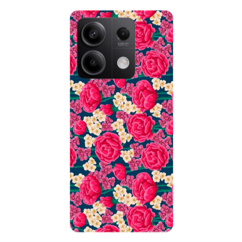 Xiaomi Redmi Note 13Pro 5G Red and pink Flowers Transparent Silicone TPU Θήκη