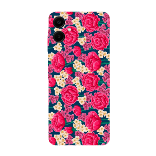 Samsung A06 Red and pink Flowers Transparent Silicone TPU Θήκη