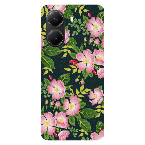 Xiaomi Poco X7 Pro Pink flowers green laves Transparent Silicone TPU Θήκη