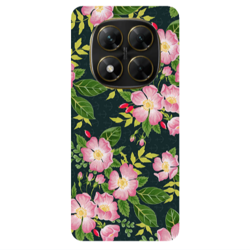 Xiaomi Poco X7 Pink flowers green laves Transparent Silicone TPU Θήκη