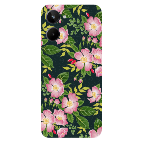 Realme 10 Pink flowers green laves Transparent Silicone TPU Θήκη