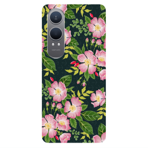 Oneplus Nord Ce 4 lite Pink flowers green laves Transparent Silicone TPU Θήκη