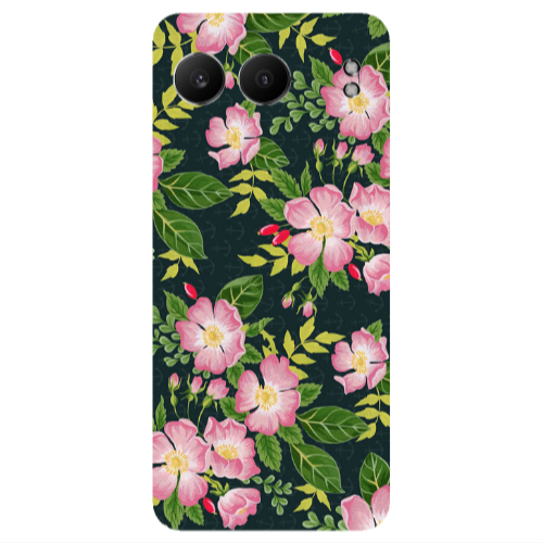 Oneplus Nord 4 Pink flowers green laves Transparent Silicone TPU Θήκη