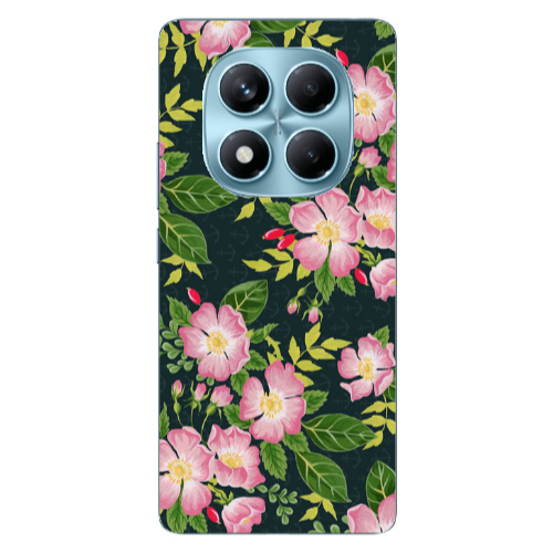 Xiaomi Redmi Note 14 Pro Pink flowers green laves Transparent Silicone TPU Θήκη