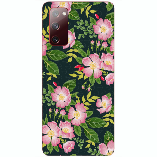 Samsung S20 FE Pink flowers green laves Transparent Silicone TPU Θήκη