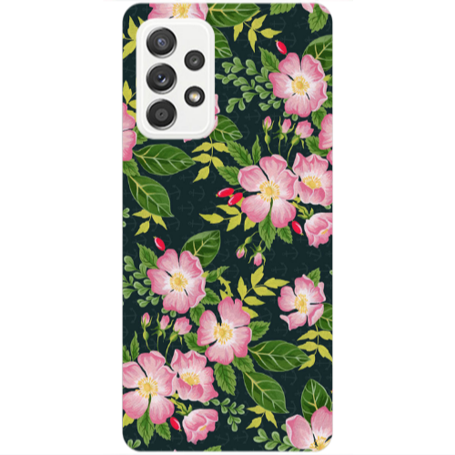 Samsung A53 Pink flowers green laves Transparent Silicone TPU Θήκη