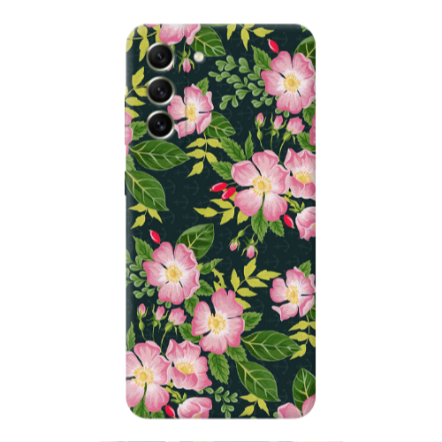 Samsung S22 Pink flowers green laves Transparent Silicone TPU Θήκη