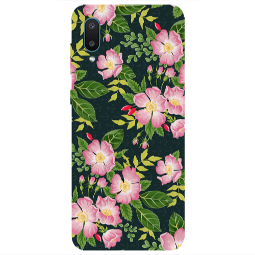 Samsung A02 Pink flowers green laves Transparent Silicone TPU Θήκη