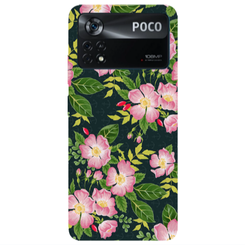 Xiaomi Poco X4 Pro Pink flowers green laves Transparent Silicone TPU Θήκη