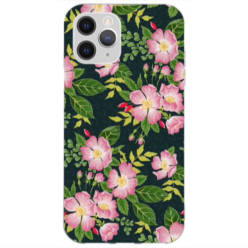 Apple iPhone 12 Pro Max Pink flowers green laves Transparent Silicone TPU Θήκη