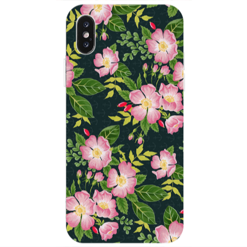 Apple iPhone Xs Max Pink flowers green laves Transparent Silicone TPU Θήκη