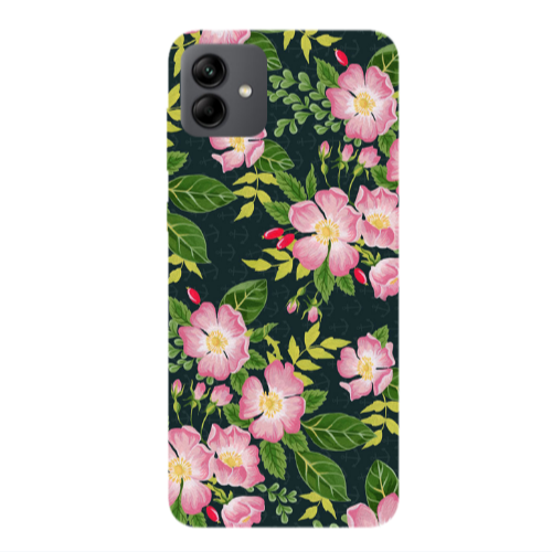 Samsung A04 Pink flowers green laves Transparent Silicone TPU Θήκη