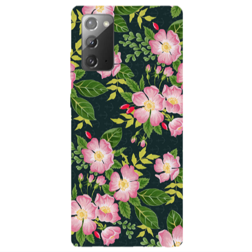 Samsung Note 20 Pink flowers green laves Transparent Silicone TPU Θήκη