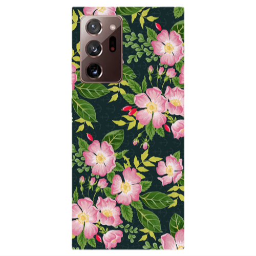 Samsung Note 20 Ultra Pink flowers green laves Transparent Silicone TPU Θήκη