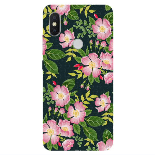 Xiaomi Redmi S2 Pink flowers green laves Transparent Silicone TPU Θήκη
