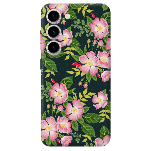 Samsung S23 Plus Pink flowers green laves Transparent Silicone TPU Θήκη