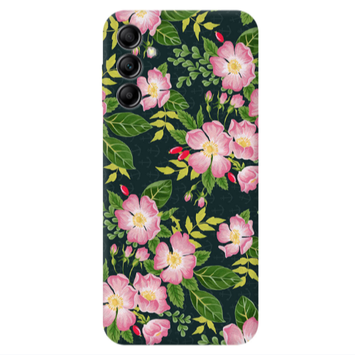 Samsung A24 Pink flowers green laves Transparent Silicone TPU Θήκη